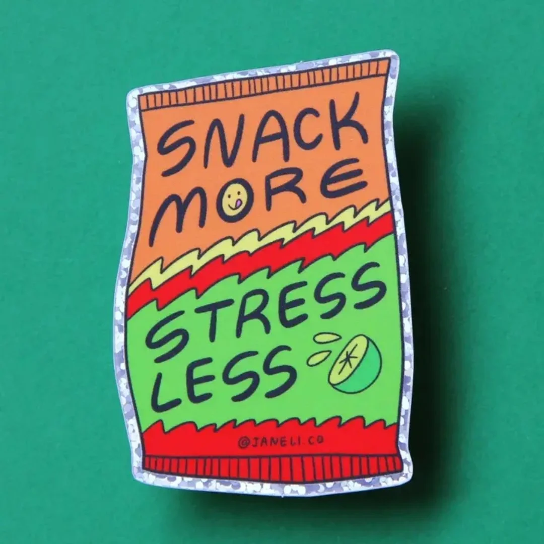Snack More Stress Less Sticker