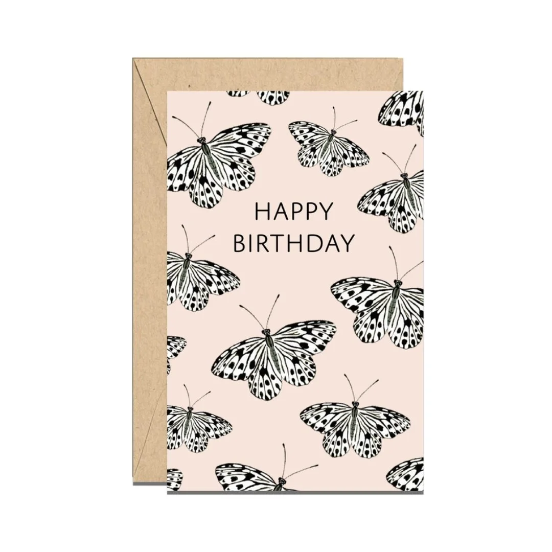 Mini B&W Butterflies Birthday Enclosure Card
