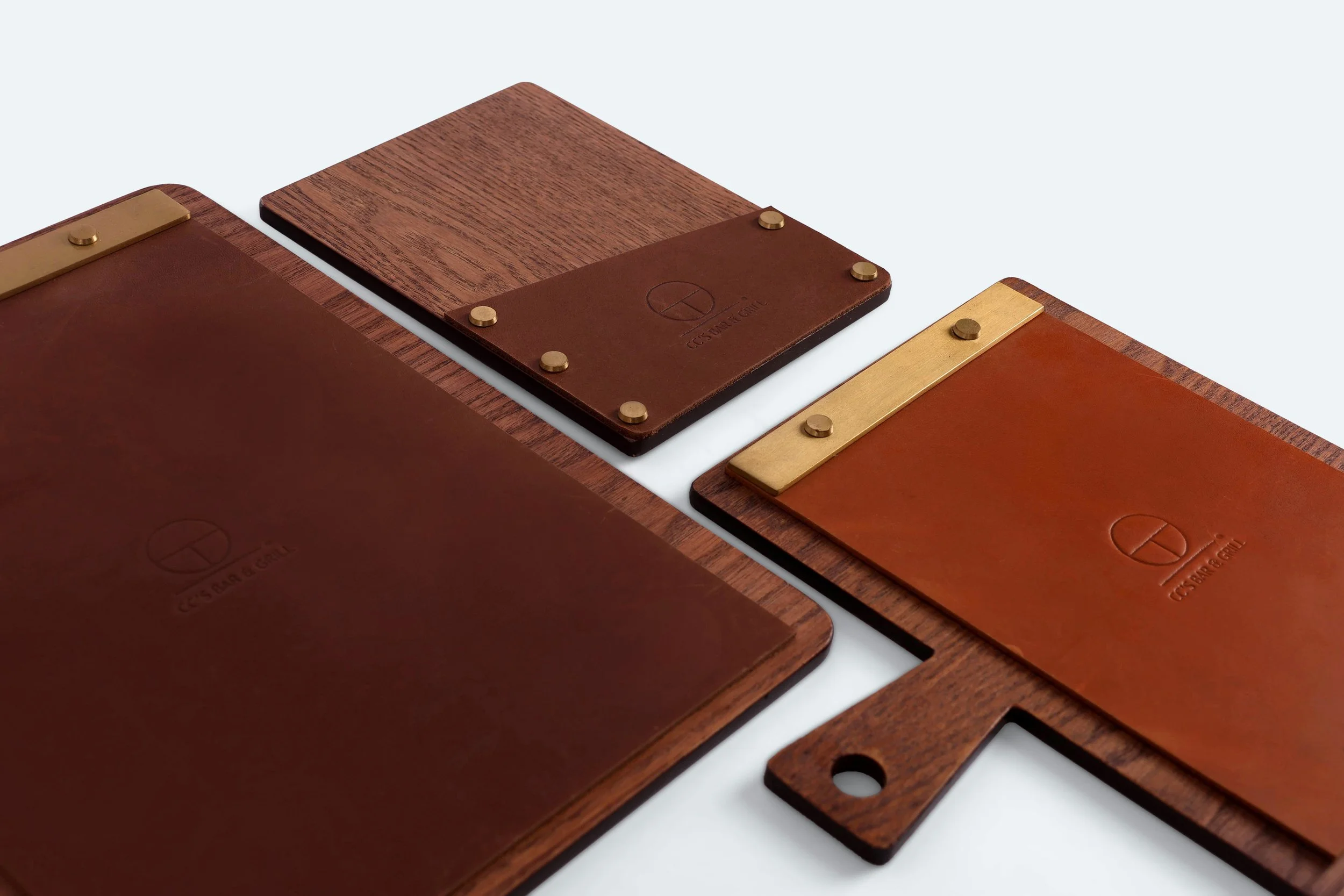 Custom branded wood leather menu billfold