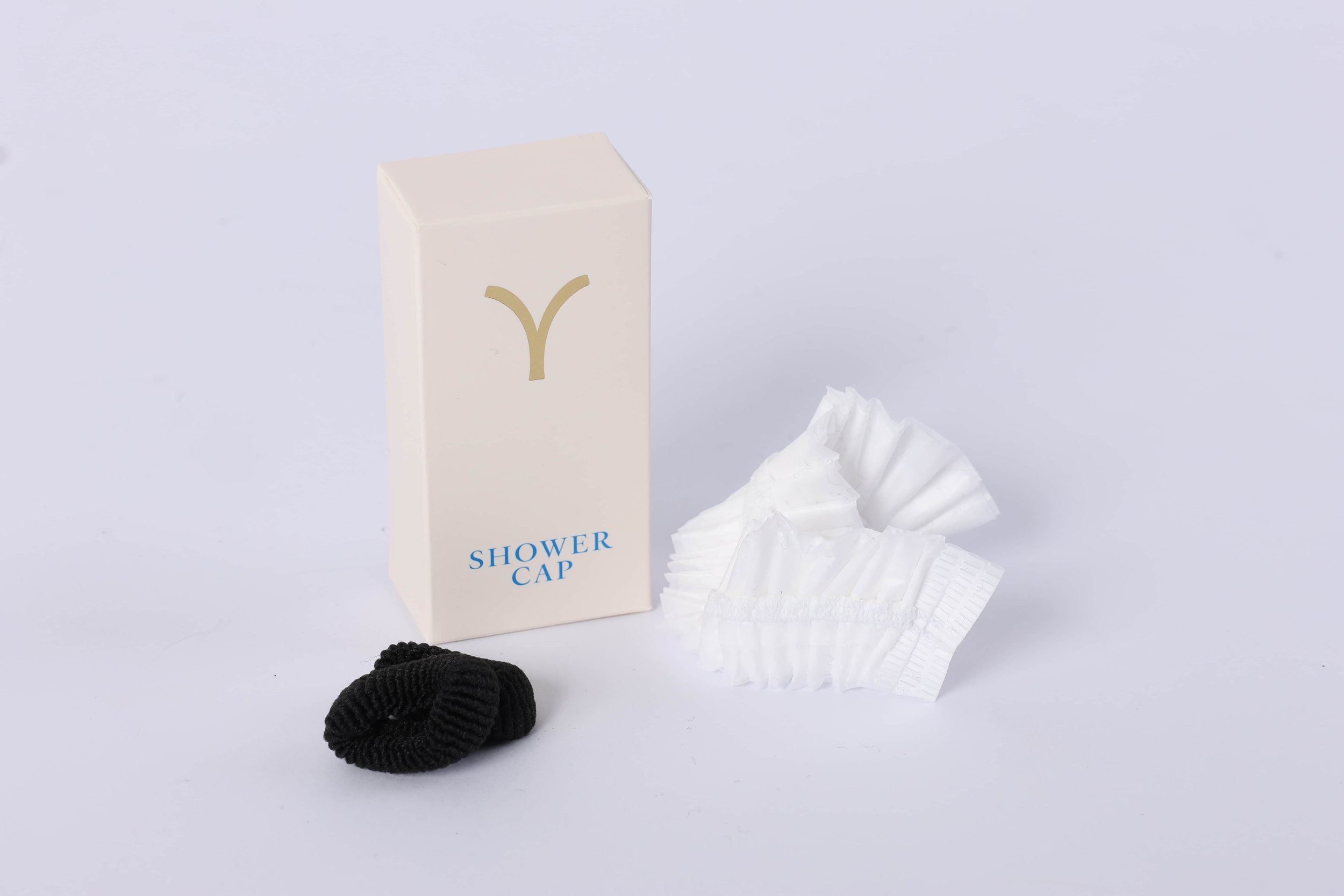 Branded Boxed Shower Cap and Hair Tie Kit - Dry Amenities 