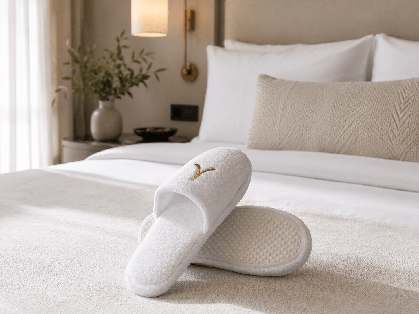 Custom Branded Plush Hotel Slipper in regular and large