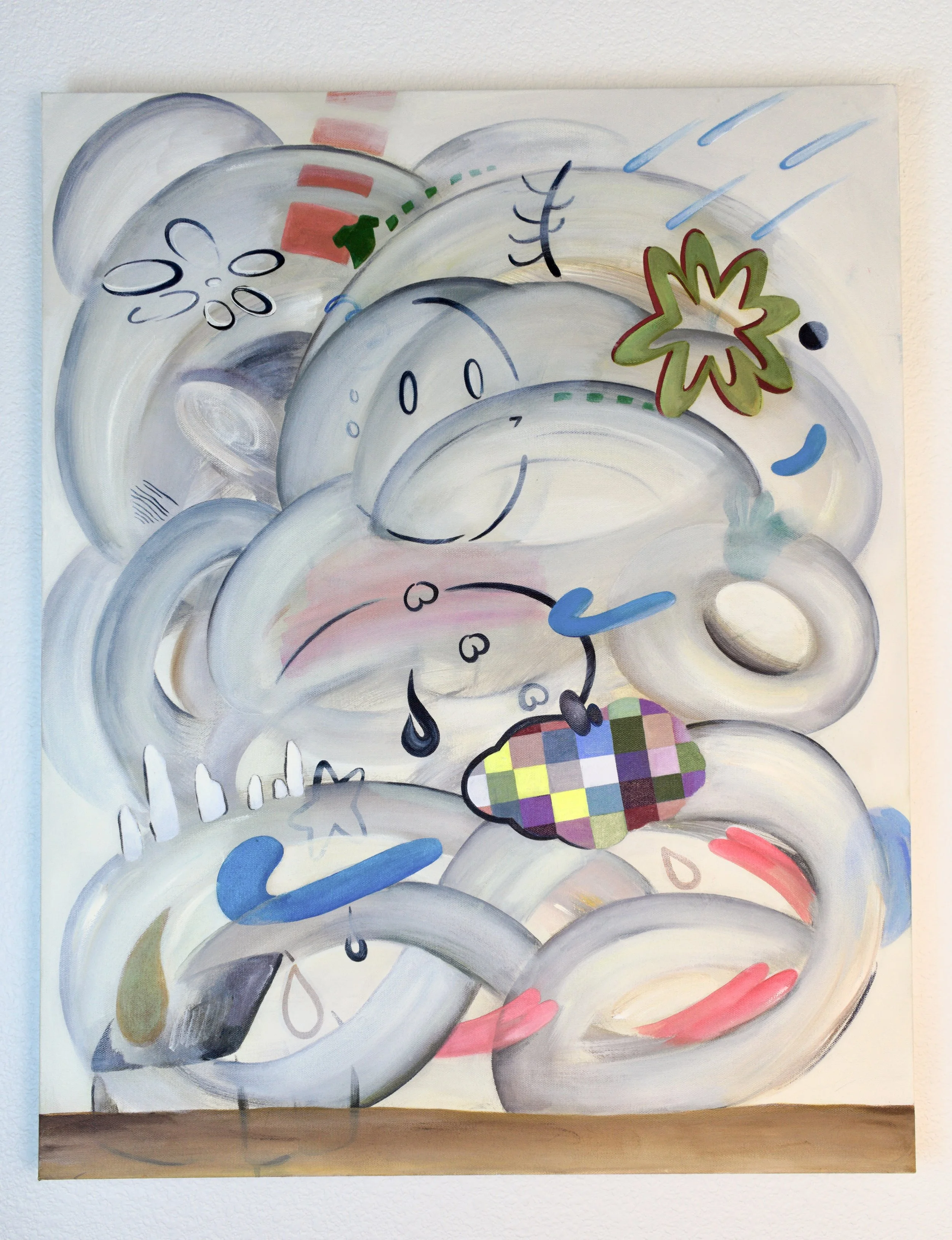 It rains inside, 30x24 in, 2025, Acrylic and oil on canvas