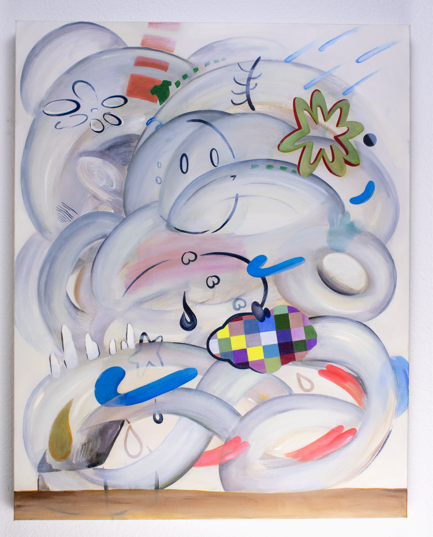 It rains inside, 30x24 in, 2025, Acrylic and oil on canvas