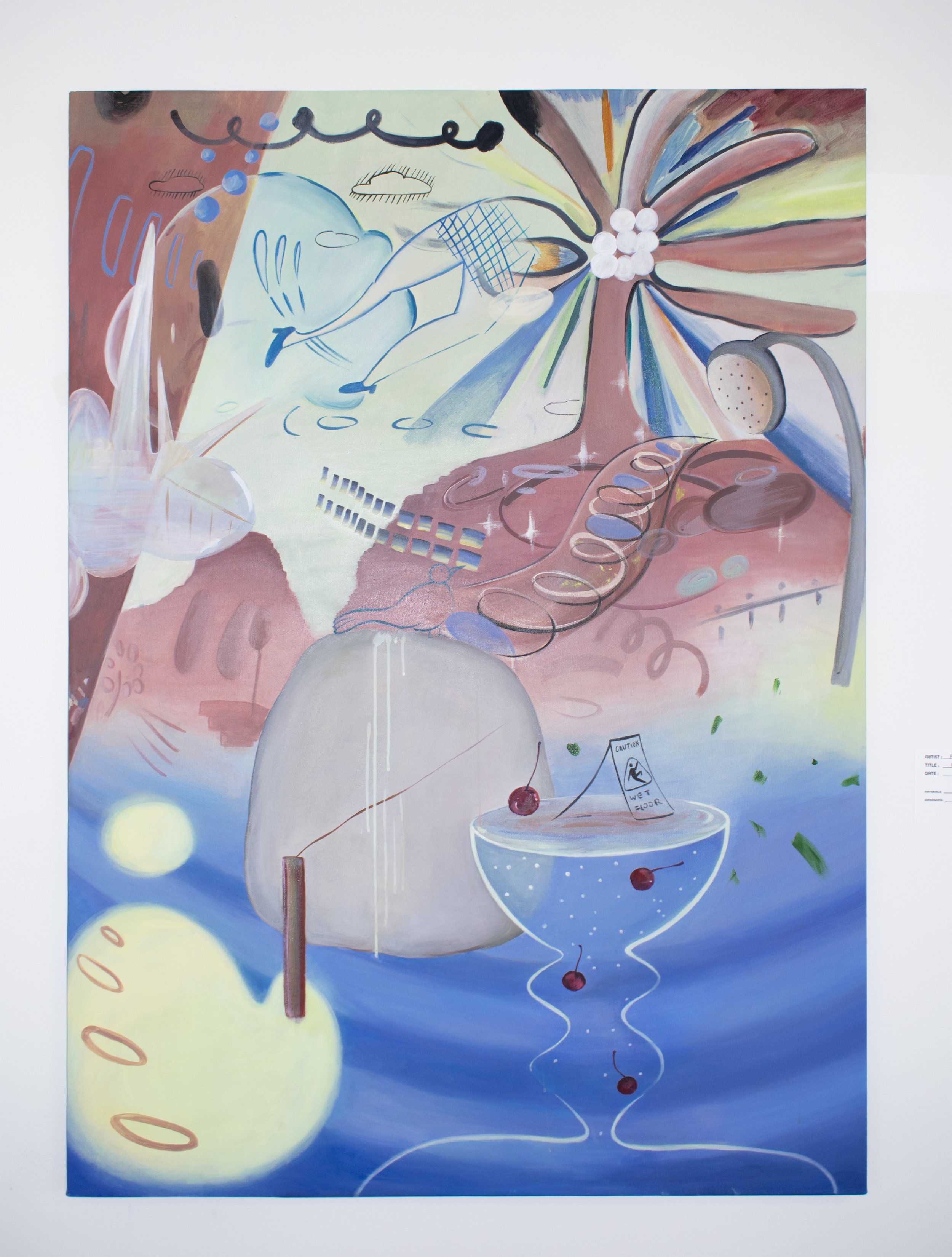Caution! Wet Floor! 60x44 in, 2025, Oil and acrylic on canvas,
