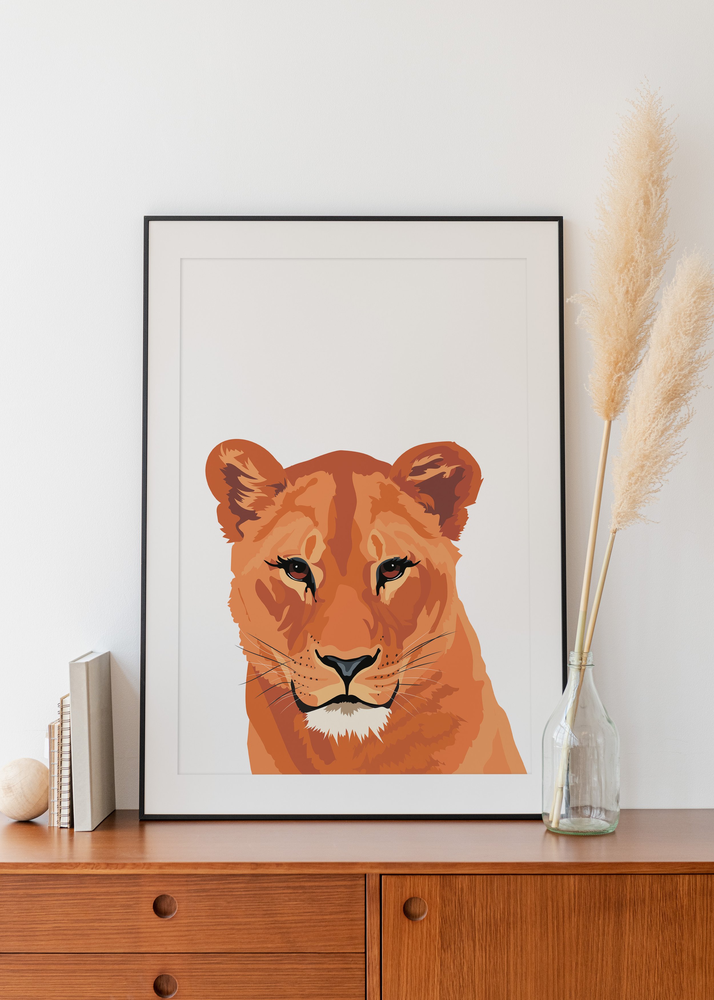 framed picture on cabinet lion.jpg