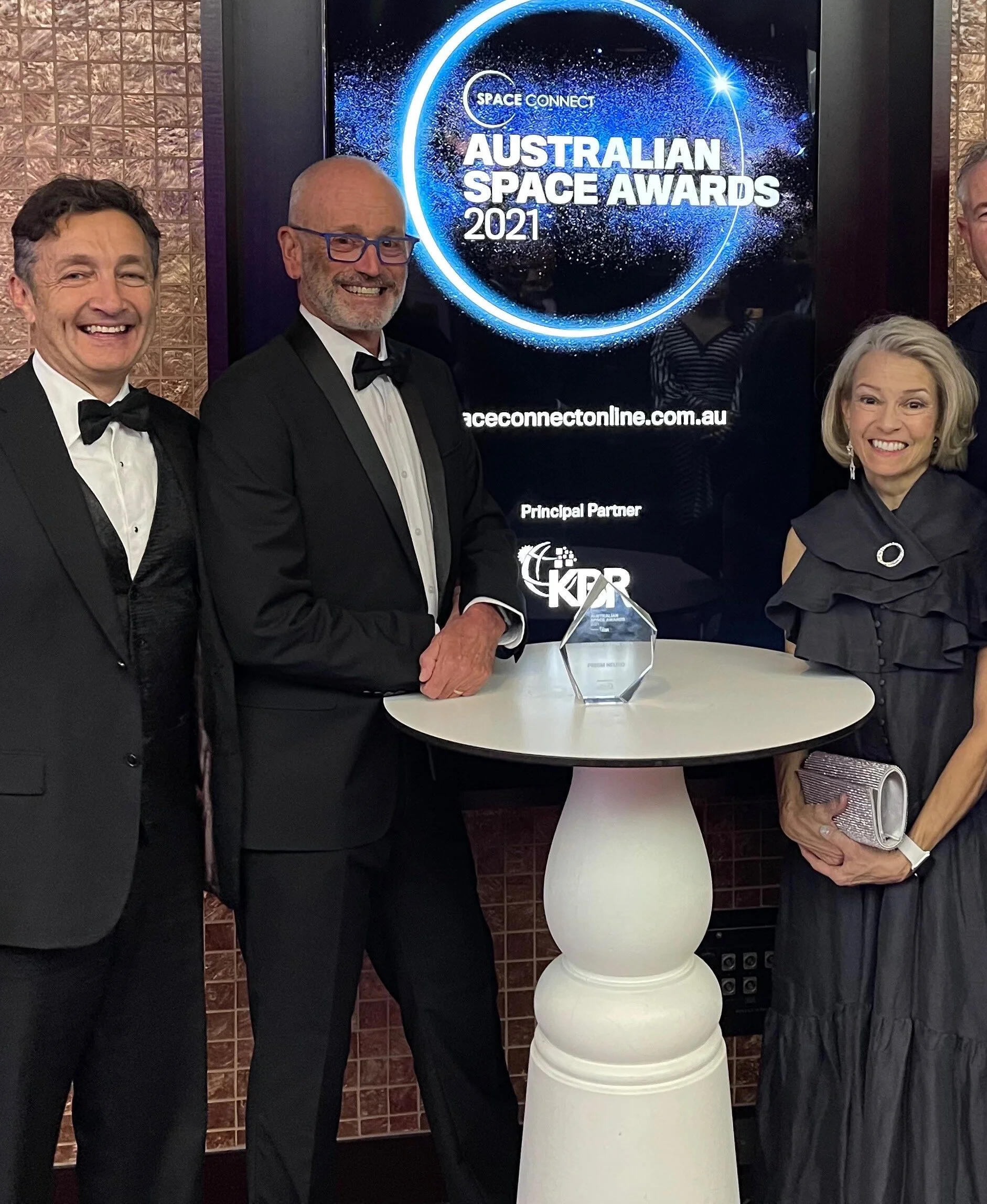 Prism Neuro founders, Braden McGrath, Gordon Waddington and Elizabeth McGrath at the 2021 Space Connect Australian Space Awards
