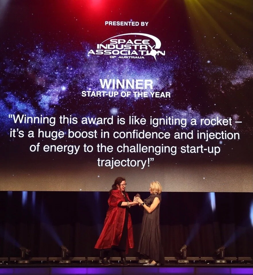 Elizabeth McGrath receives the trophy for Start-up of the Year at the 2021 Space Connect Australian Space Awards