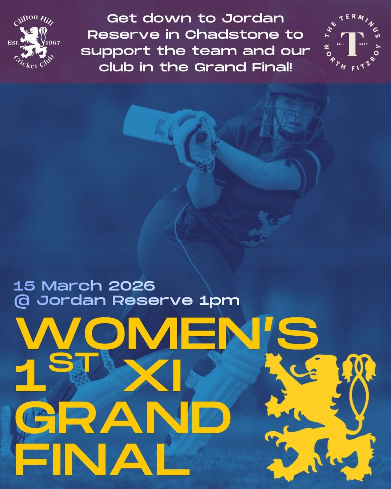 Our women&rsquo;s 1st XI play in the Grand Final against Mt Waverley this Sunday 1pm at Jordan Reserve in Chadstone! Get down to the ground on Sunday and wear your club merch or navy, maroon and yellow colours to support the team and our club 💙❤️💛
