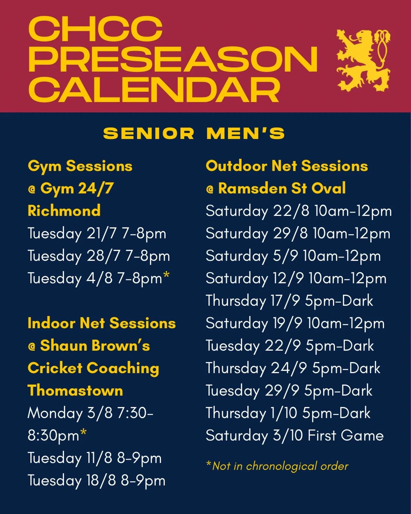 Preseason kicks off at Gym 24/7 in Richmond on Tuesday for our senior teams 💪 

Get down to tune up before we hit the nets in a few weeks 🏏 

#GoHillers #CHCC #CliftonHillCricketClub #CliftonHill #3068 @pizzashop.ch @communitybankcliftonhill @termi