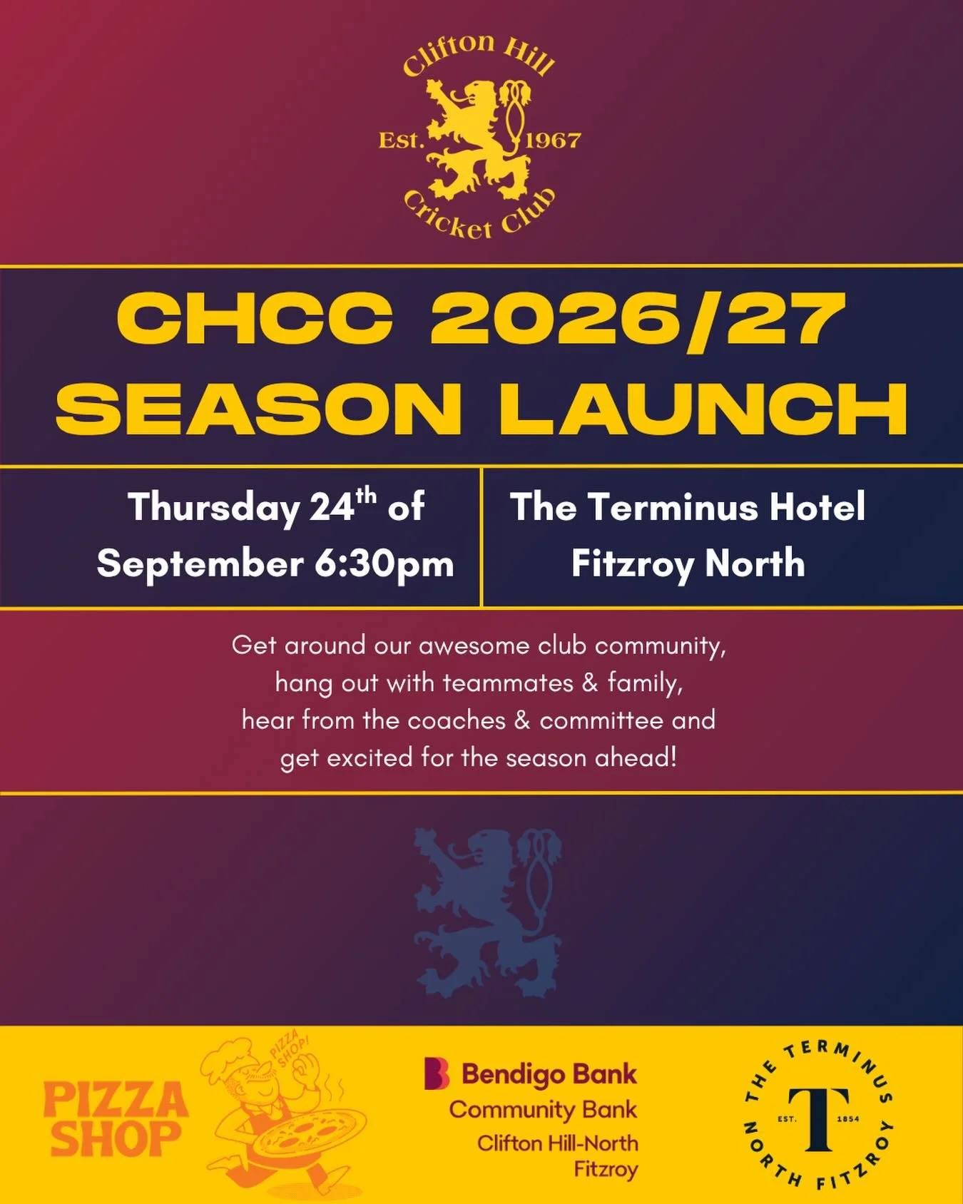 The 2026/27 Season Launch is coming up next Thursday 24th of September, 6:30pm at the Terminus Hotel Fitzroy North. It&rsquo;s the evening before the Grand Final Eve public holiday, so get down to hangout with club mates and look forward to the seaso