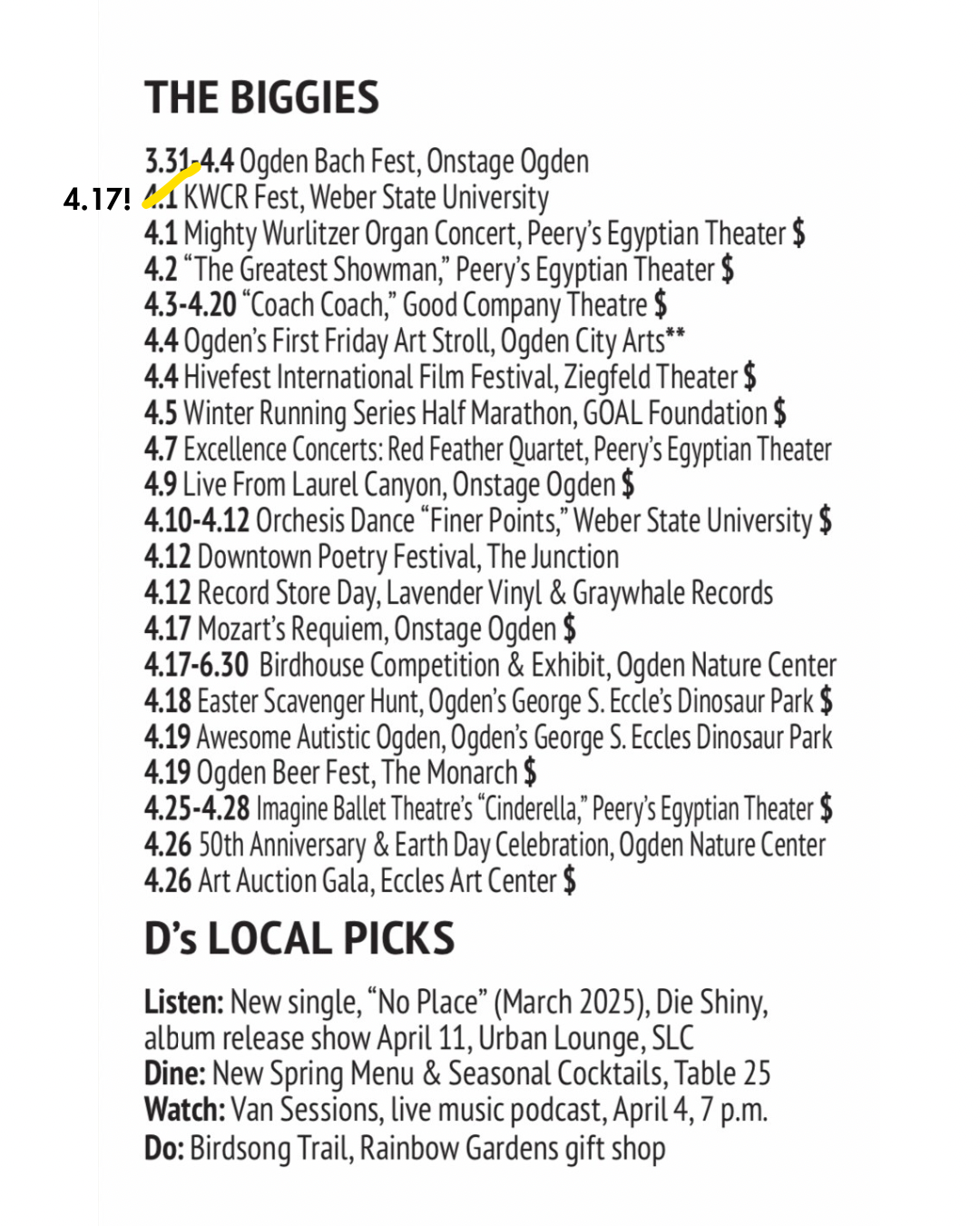 April ‘Biggies’ &amp; Local Picks