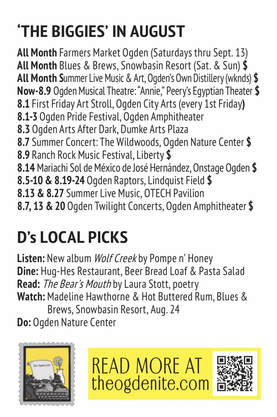 August 2025 ‘Biggies’ and Local Picks