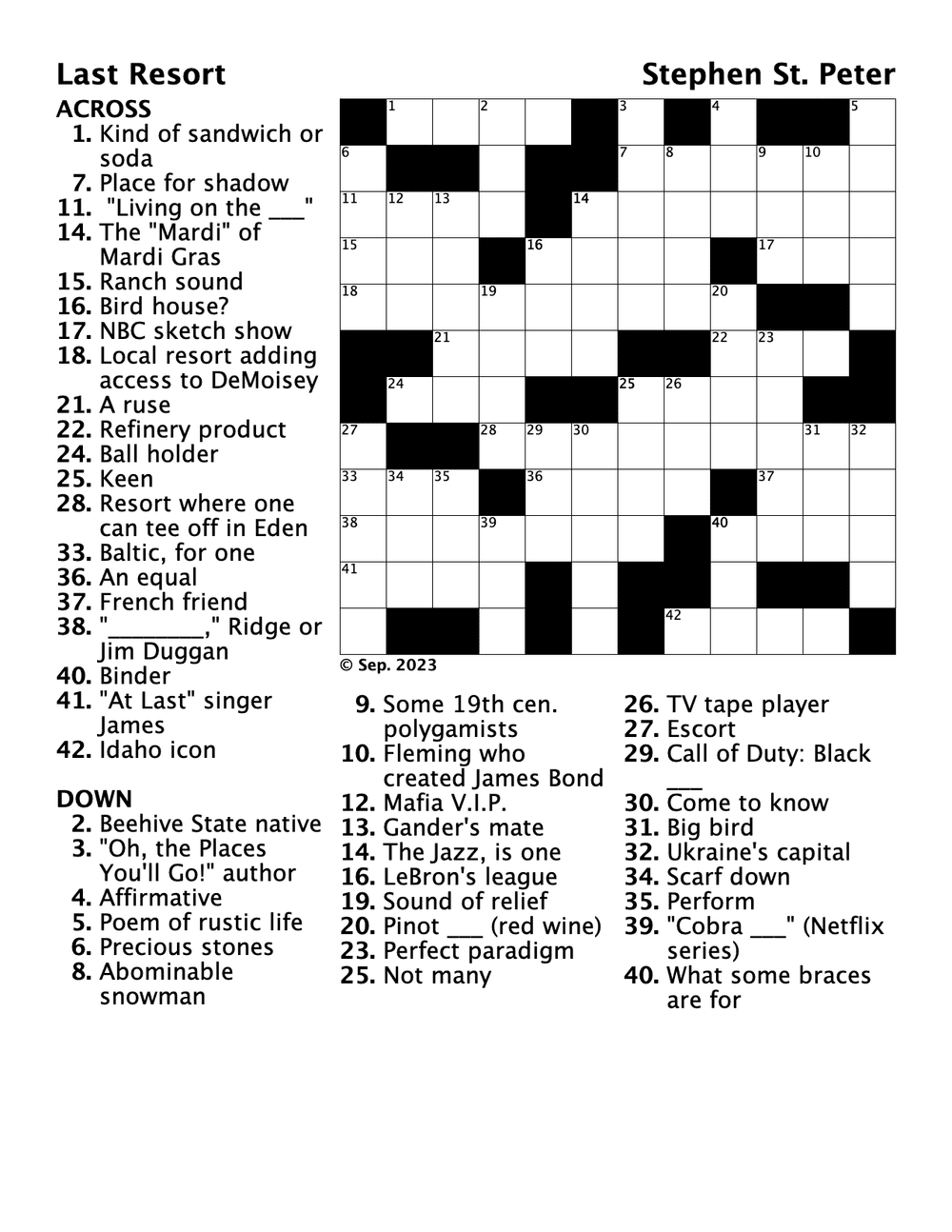 Crossword Puzzle: Last Resort THE OGDENITE