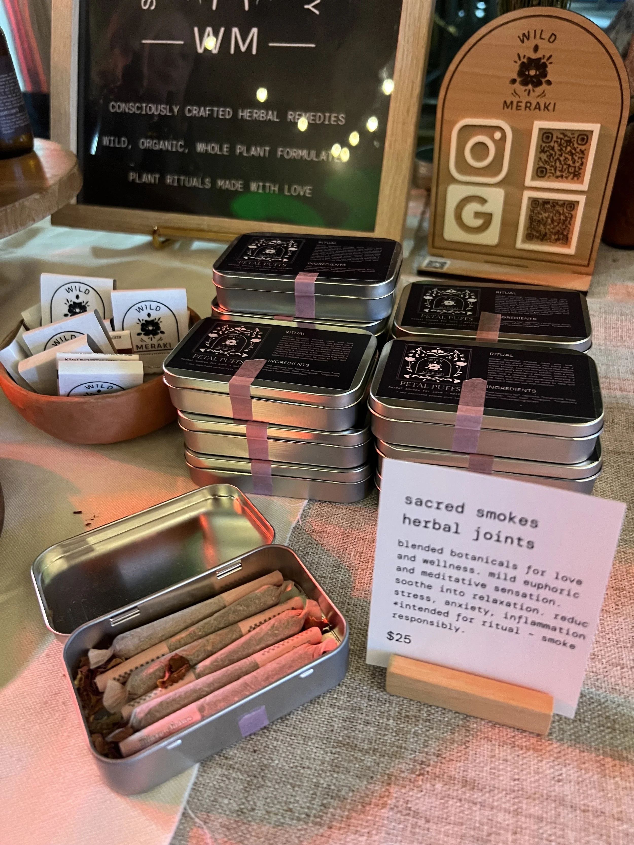 Petal Puffs by Wild Meraki. "Snuff" said. But, if smoking botanicals isn't your thing choose from a delightful assortment of high vibe witchy herbals, all handmade, in Carli's enchanted new retail shop next to Salt & Hops on 27th and Washington Boule