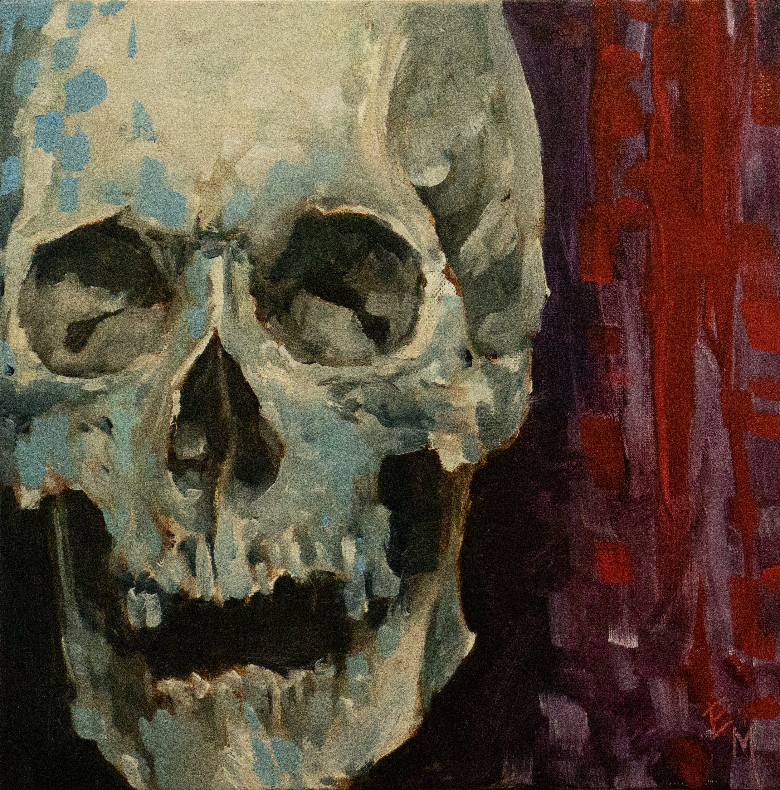 "Skull on my desk" 10x10 oil on linen 2022 sold