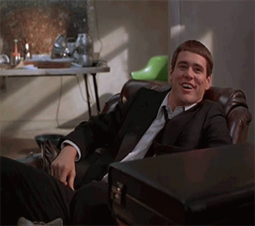 Jim Carrey (Dumb and Dumber) acting all... well, dumb.