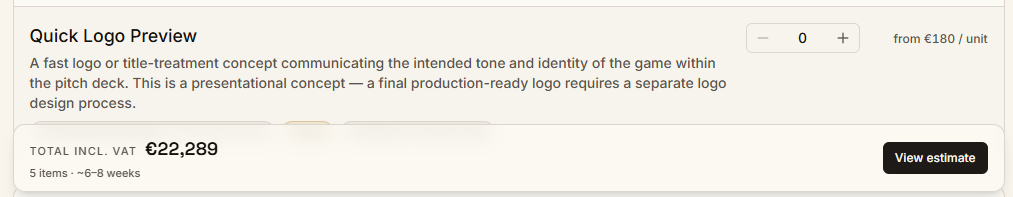 Quick Logo Preview services - A fast logo or title-treatment concept communicating the intended tone and identity of the game within the pitch deck.