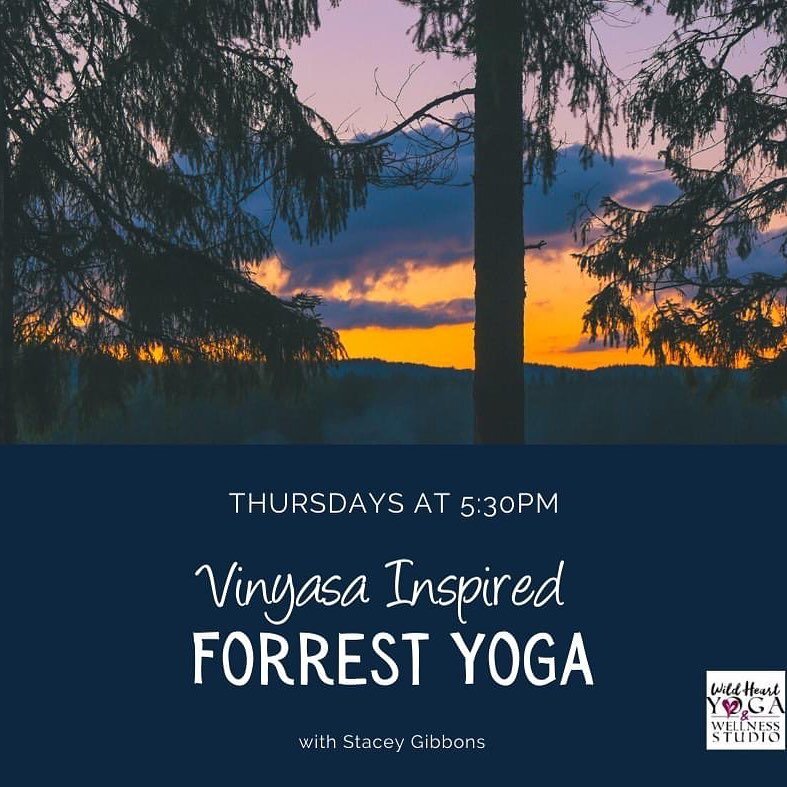 Join Stacey Gibbons on your mat Thursday evening at 5:30pm for Vinyasa Inspired Forrest Yoga!  Register:  www.wildheartyogandwellness.com/classes
#staywild #wildheartyogandwellness #feelyourbesthere #forrestyoga