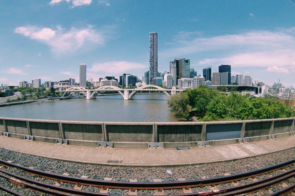A view of Brisbane City from the rail route
