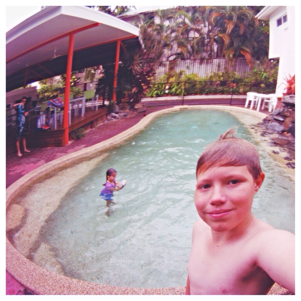 Selfie action at the pool (thanks to our underwater camera)
