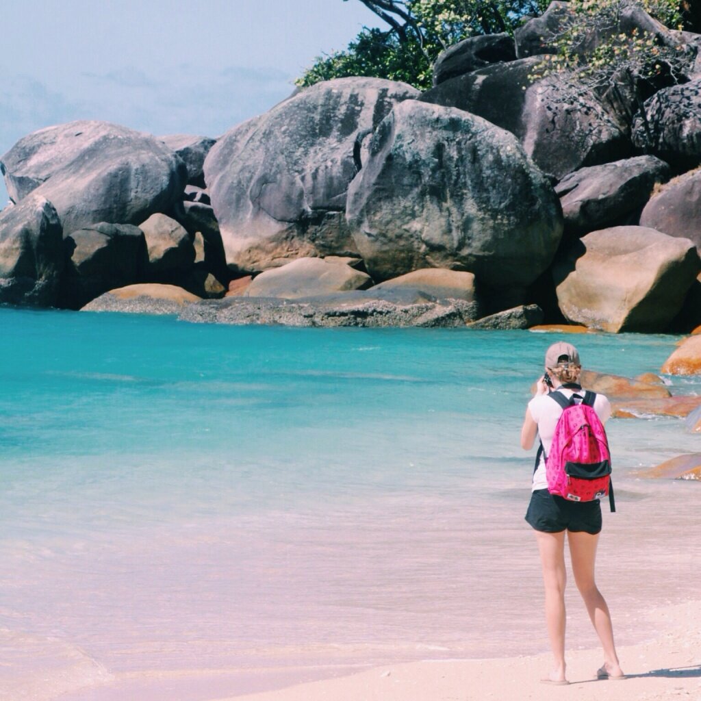 Taking photos at Nudey Beach on Fitzroy Island