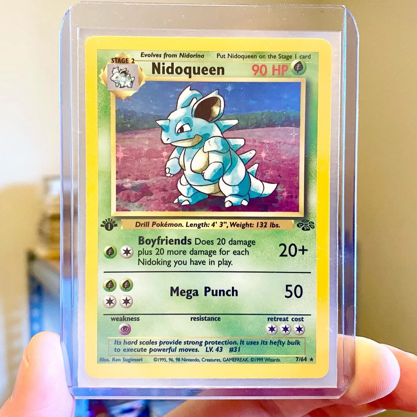 1st Edition Jungle Nidoqueen holographic. The poison type queen 👸. One of the amazing cards that was in my bulk collection purchase earlier this year. Very happy that it&rsquo;s mint! #pokemoncards #pokemonaustralia #pokemoncardsaustralia #pokemon #