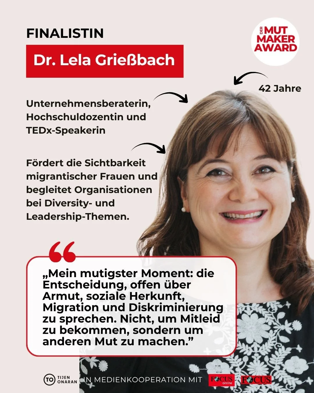 Ich bin unter den Top 3 des Mut Maker Awards 2026, powered by Tijen Onaran