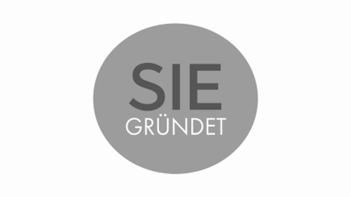 Grafik mit grauem Kreis und Text: "Sie gründet".