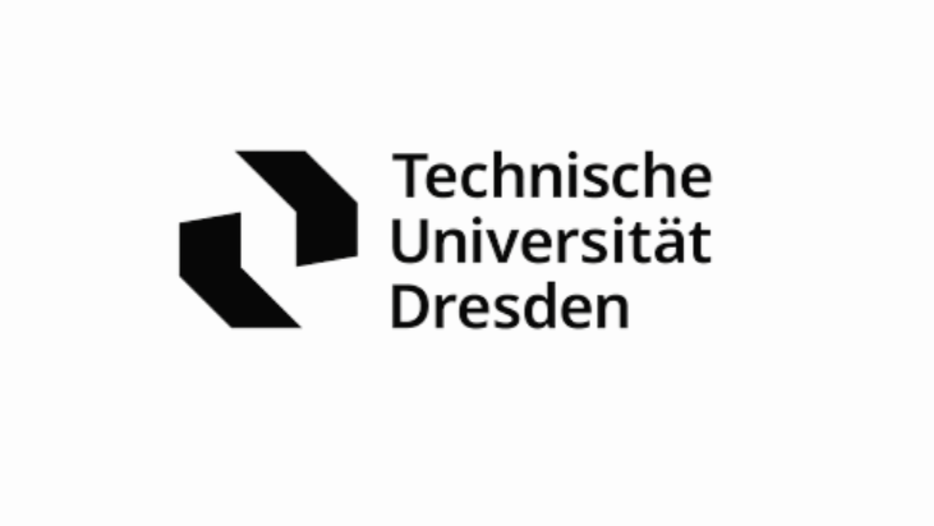 Das Logo der Technischen Universität Dresden, bestehend aus schwarzen geometrischen Formen und dem Schriftzug in Deutsch.