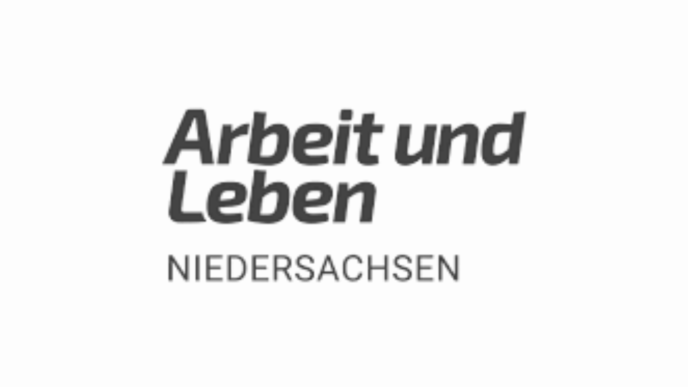 Text auf einer weißen Hintergrund: "Arbeit und Leben Niedersachsen" in schwarzer, fetter Schrift.