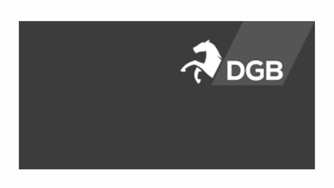 Schwarz-weiße Grafik mit dem Logo des Deutschen Gewerkschaftsbundes (DGB) und einem weißen Springenden Pferd