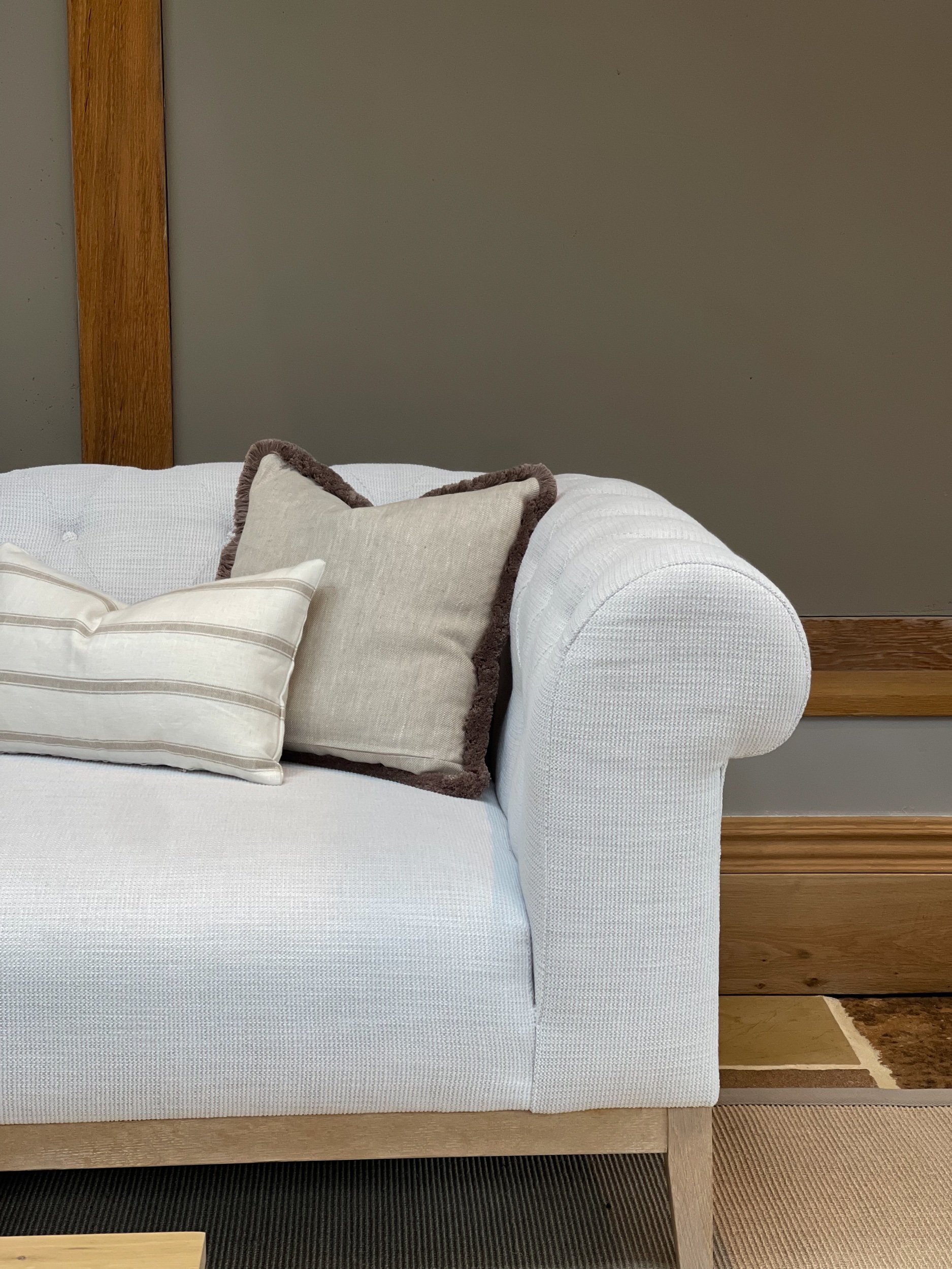 Painswick Linen Cushion With Mushroom Fringe Trim