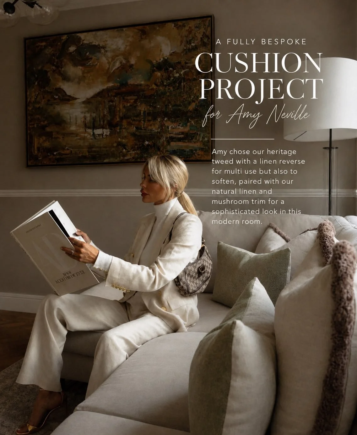 A FULLY BESPOKE CUSHION PROJECT 

Last year, I had the pleasure of creating a collection of bespoke cushions for Amy, designed specifically for her beautiful home.

Amy chose our heritage tweed with a linen reverse, paired with natural linen and our 