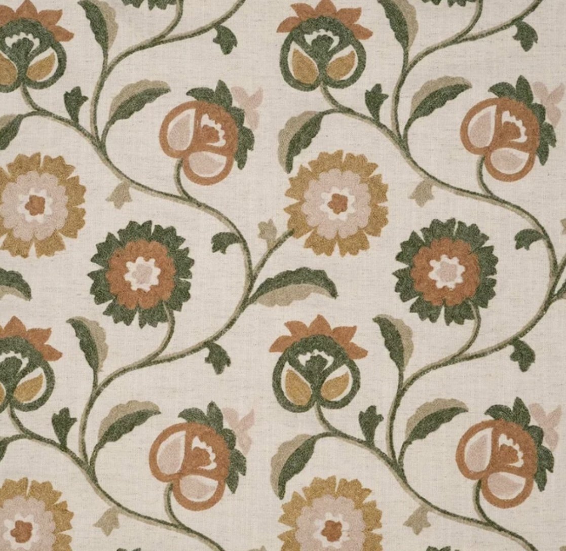 Hawkesbury Cotton Mix Embroidered Fabric Swatch, Ochre & Olive Botanical