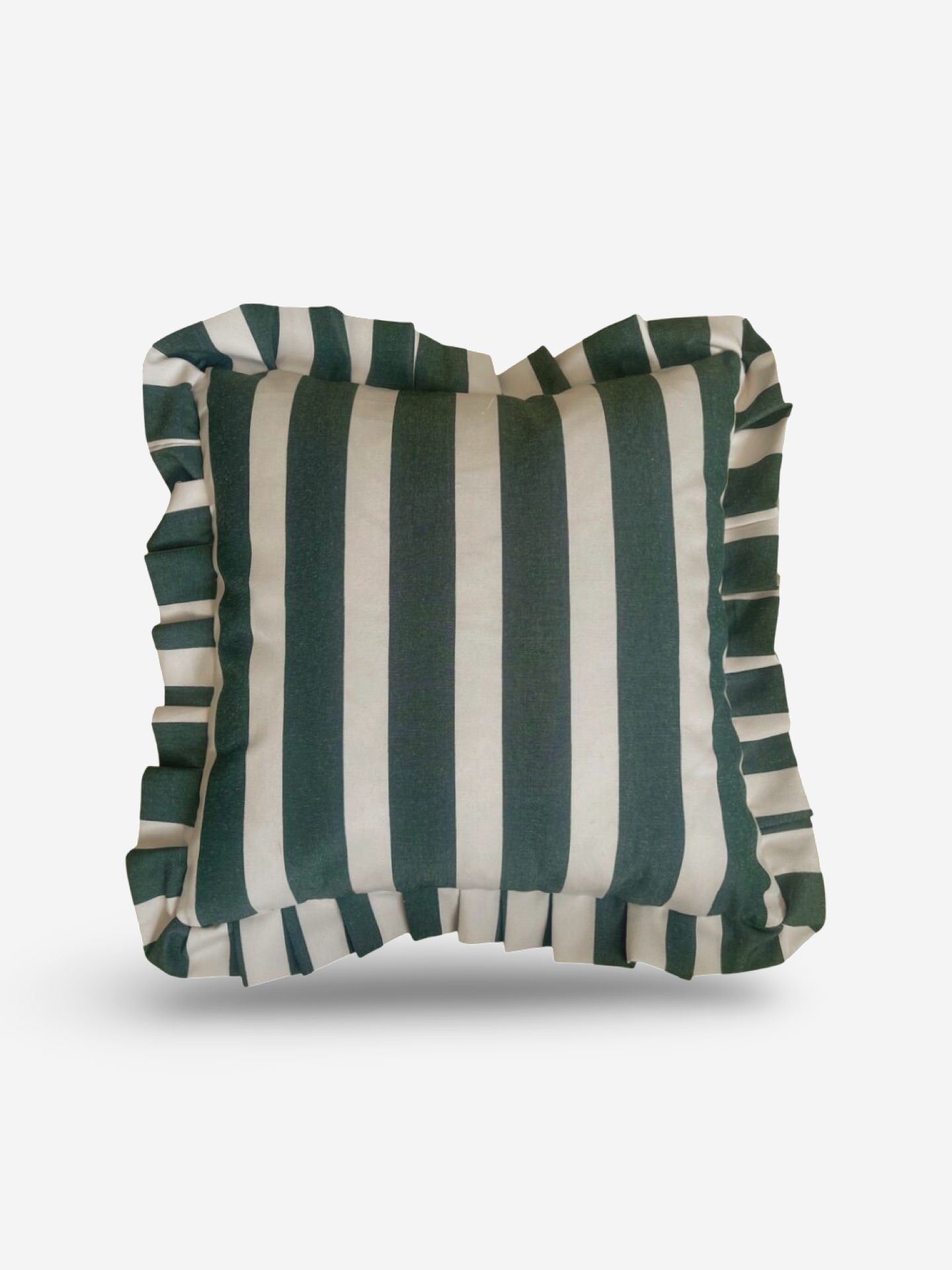 Sicily Green Striped Ruffle Trim Outdoor Cushion — ALTERME HOME