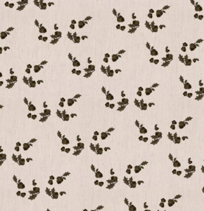 Oak Leaf Natural Linen Fabric Swatch, Dark Brown Print