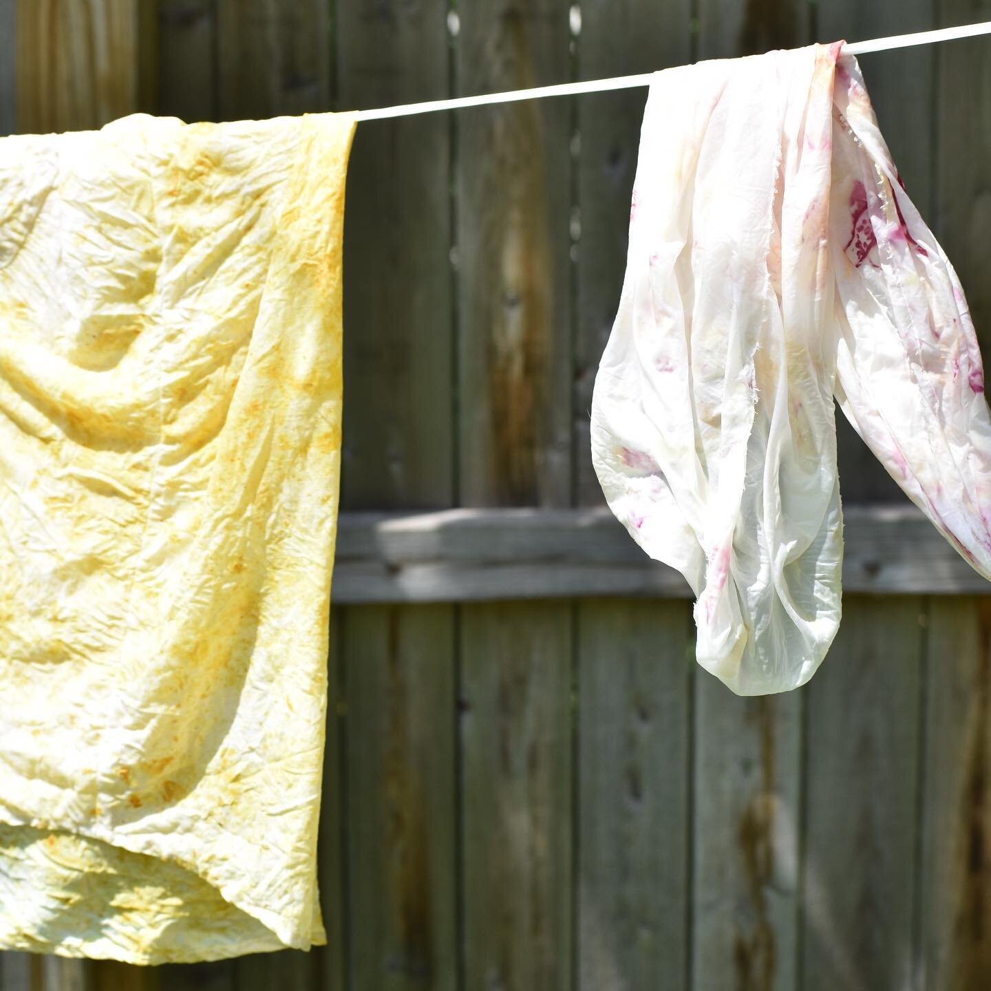 Just waiting on the day it&rsquo;s warm enough to use the clothesline again 😌🍃

Textiles bundle dyed with osage wood, onion skins, and foraged flowers 🌸 
.
.
.
Tags: #bykellas #dyedbykellas #bykellasbackyard #bundledye #bundledyeing #naturaldye #n
