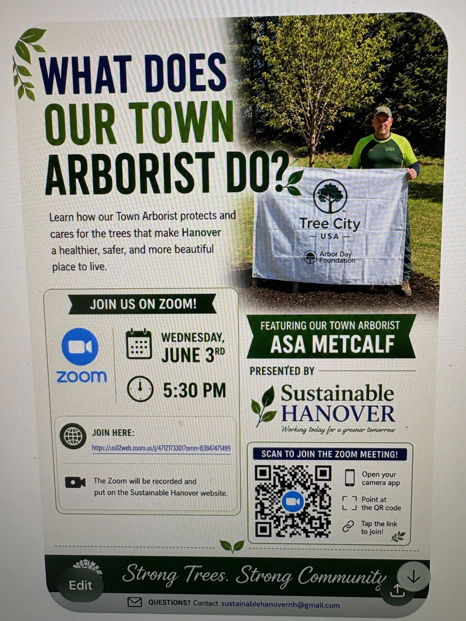 Asa Metcalf, Hanover's Town Arborist, to Speak on June 3rd