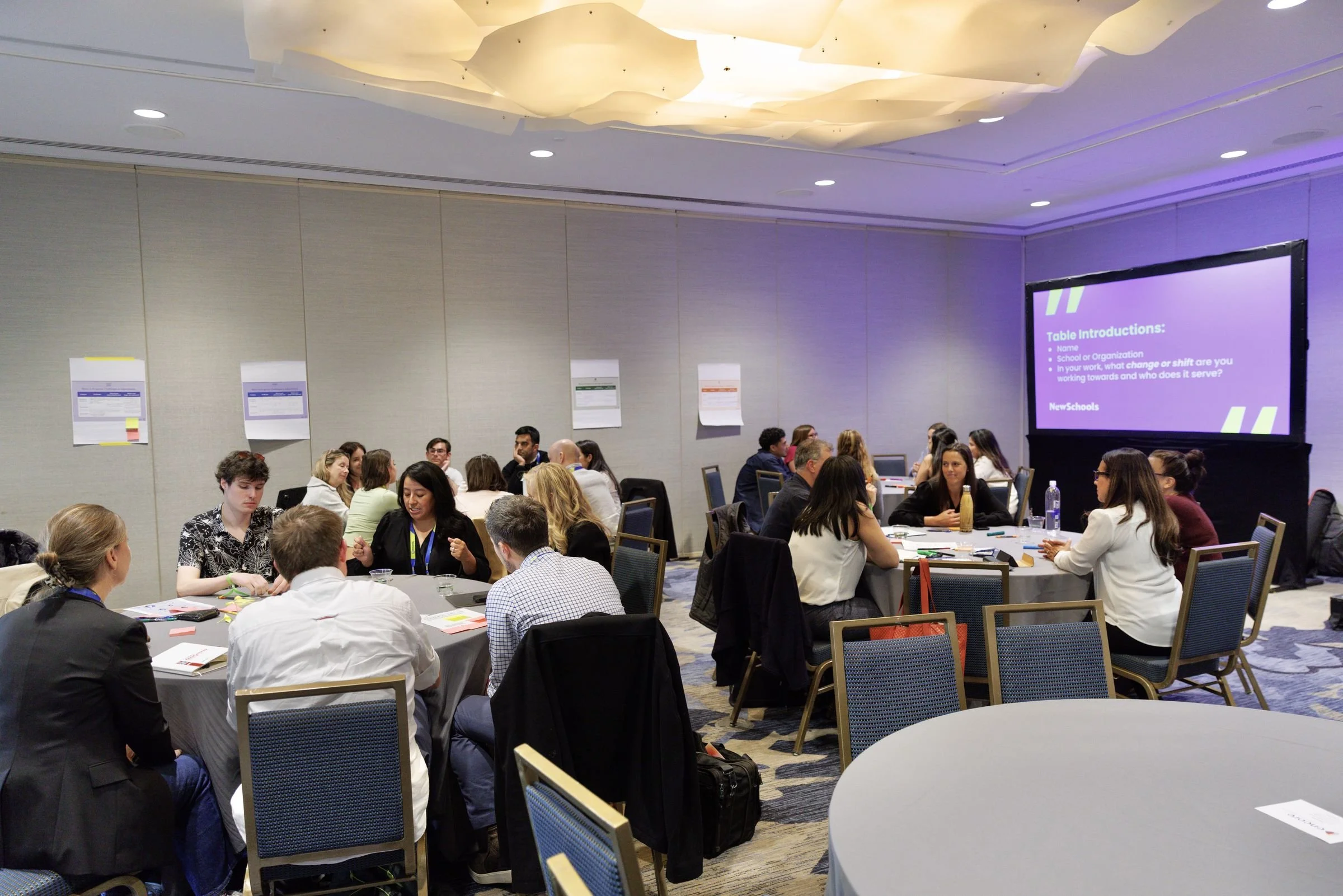 Educators and funders in table discussions at an education nonprofit reflection event at the Hilton San Francisco Union Square