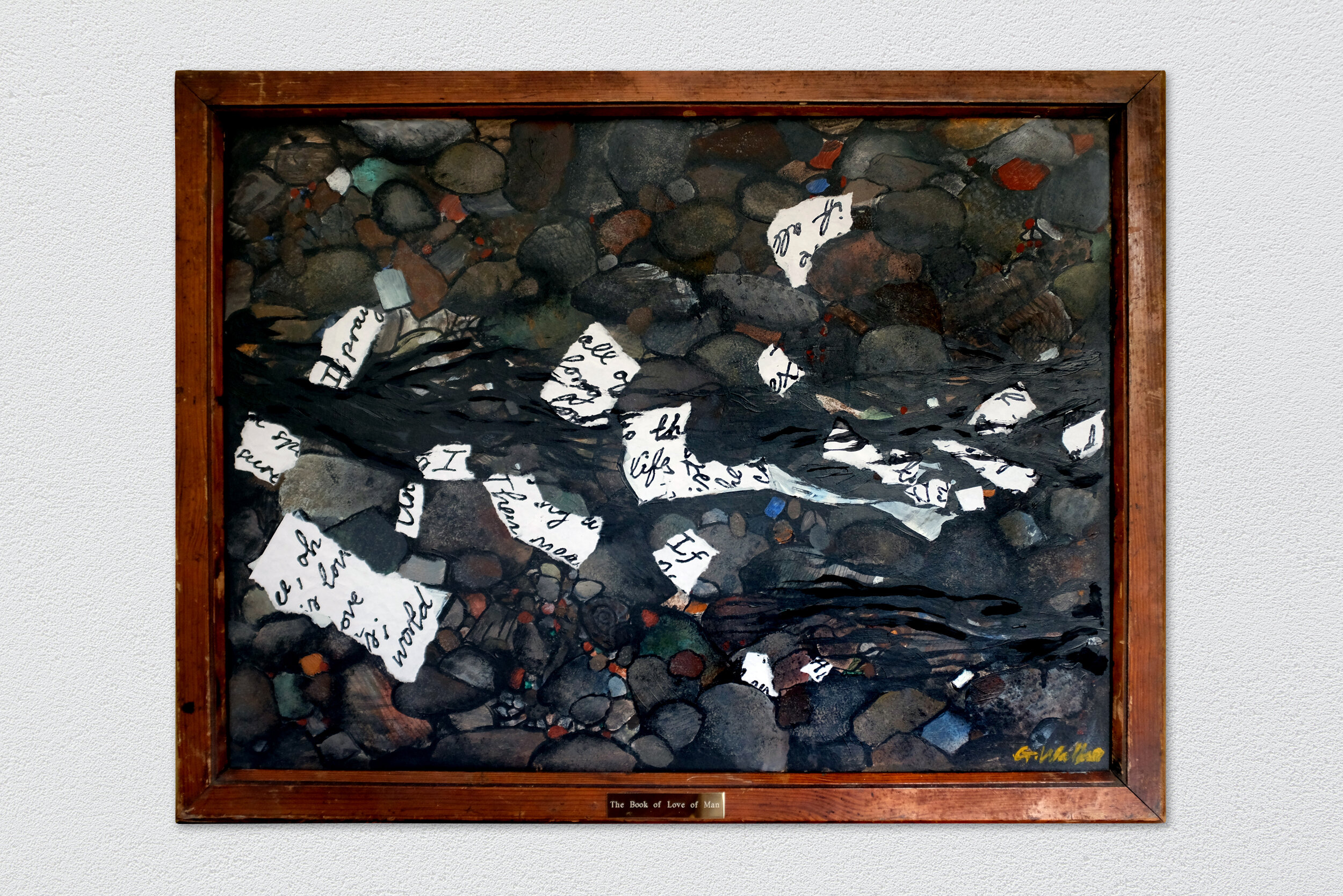 The Book of Love of Man. Acrylic, paper, ink and metal on wooden board, and framed poem. 57x43cm. 2020.&nbsp;