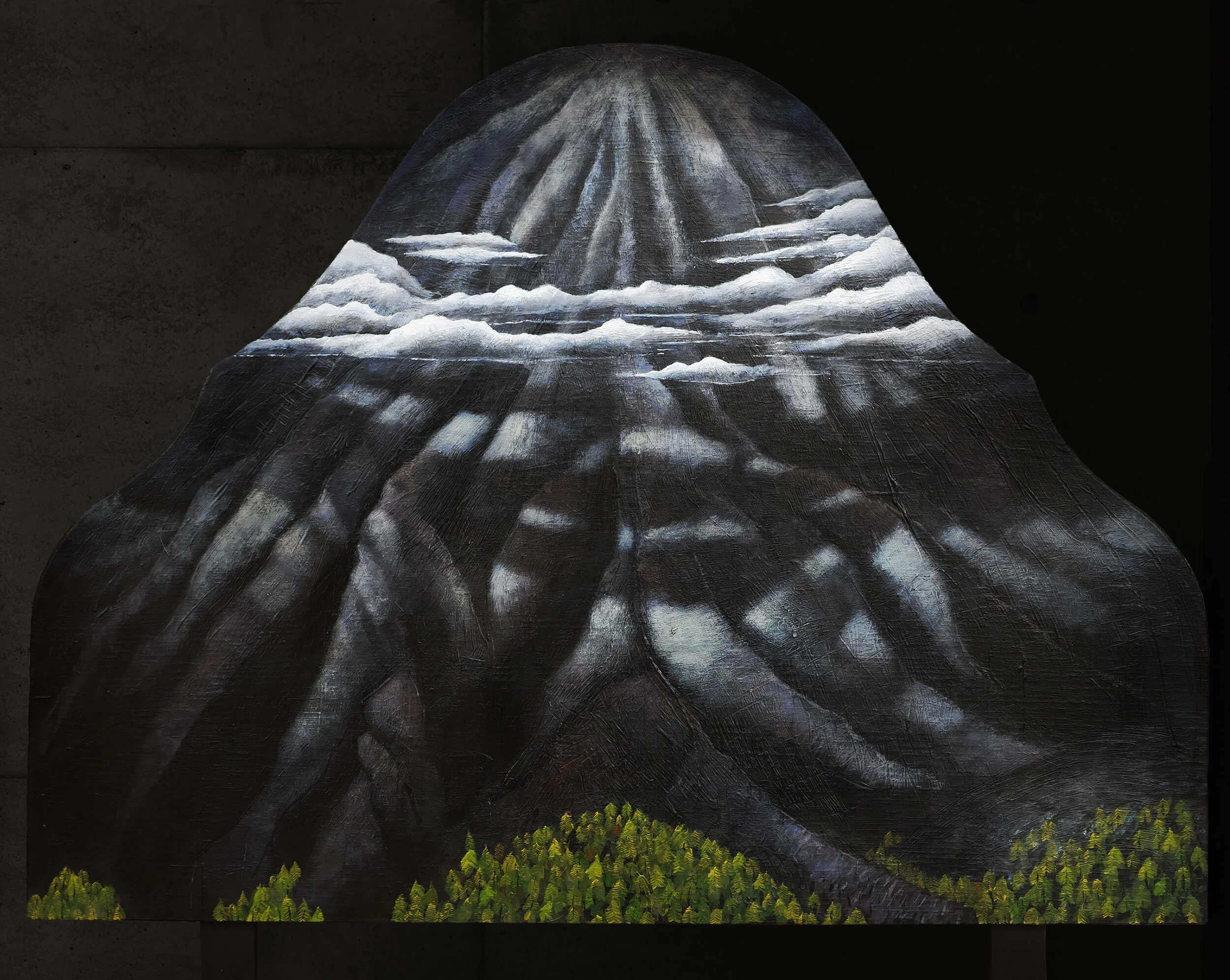 I, volcano (II). Acrylic on wooden headboard. 2021.