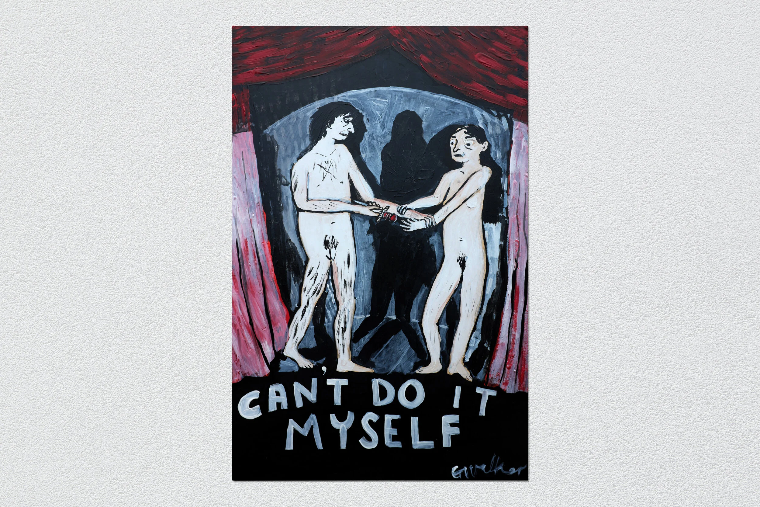 Can't do it myself. Acrylic painting on board. 39.5x61.5cm. 2020.