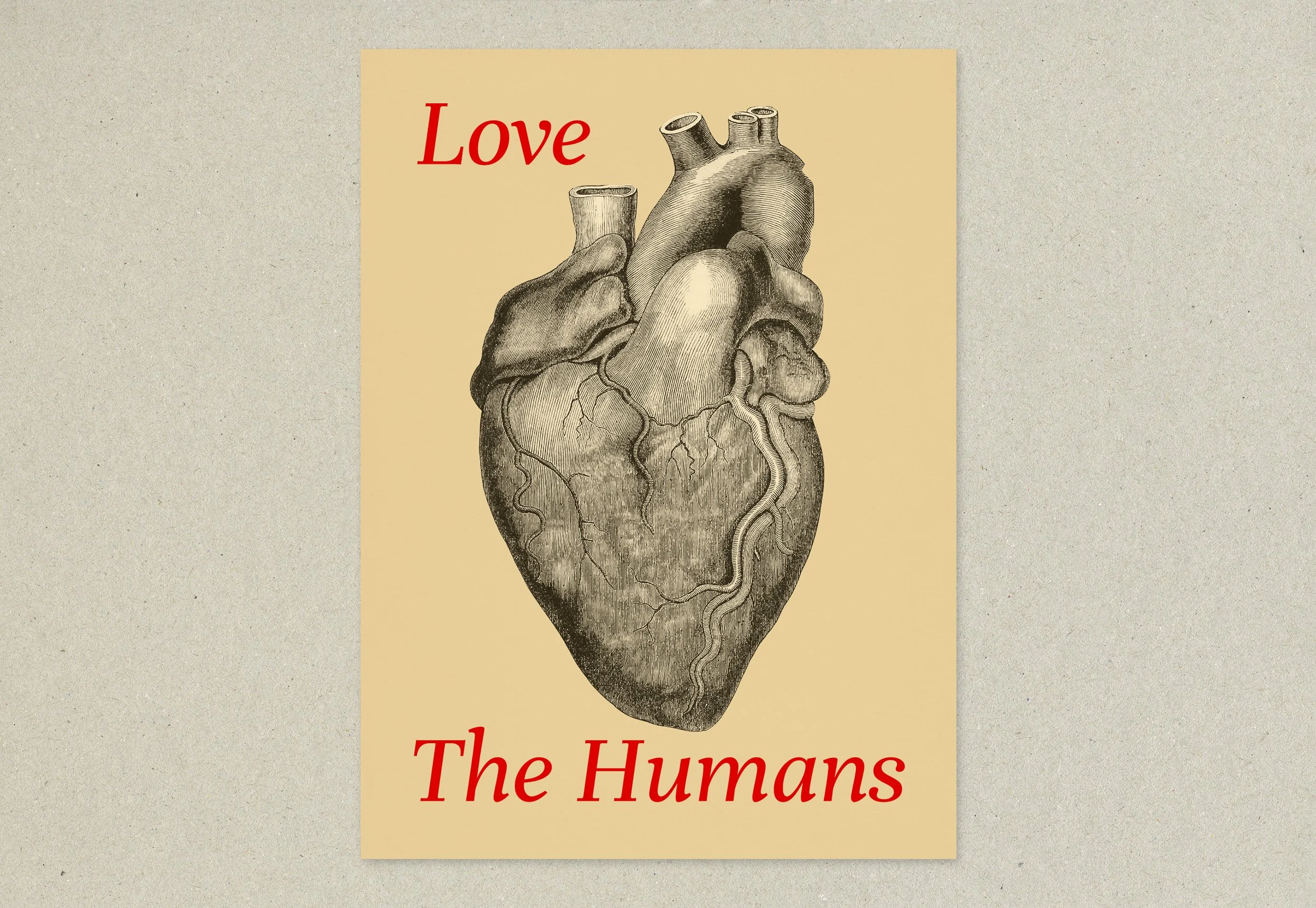 Love The Humans. A6 postcard by Graeme Walker