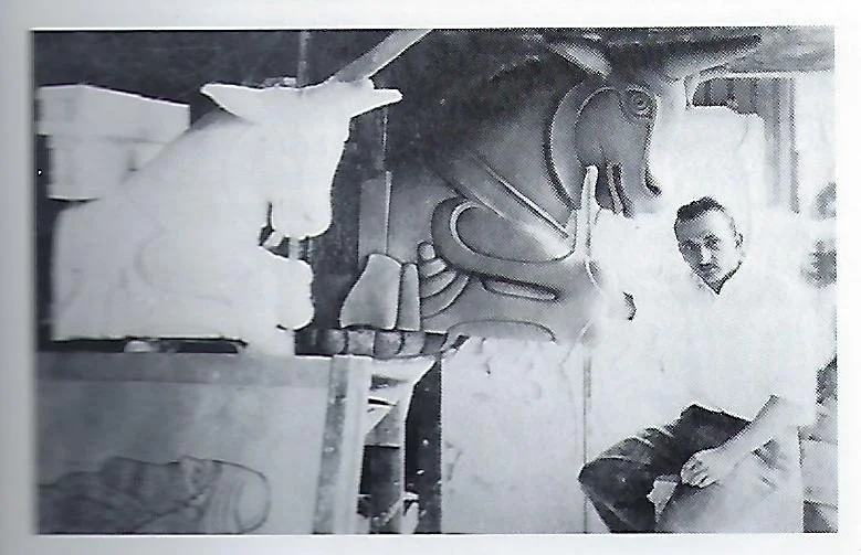 Waylande Gregory working on Kneeling Bulls for Aztec Room - 1925