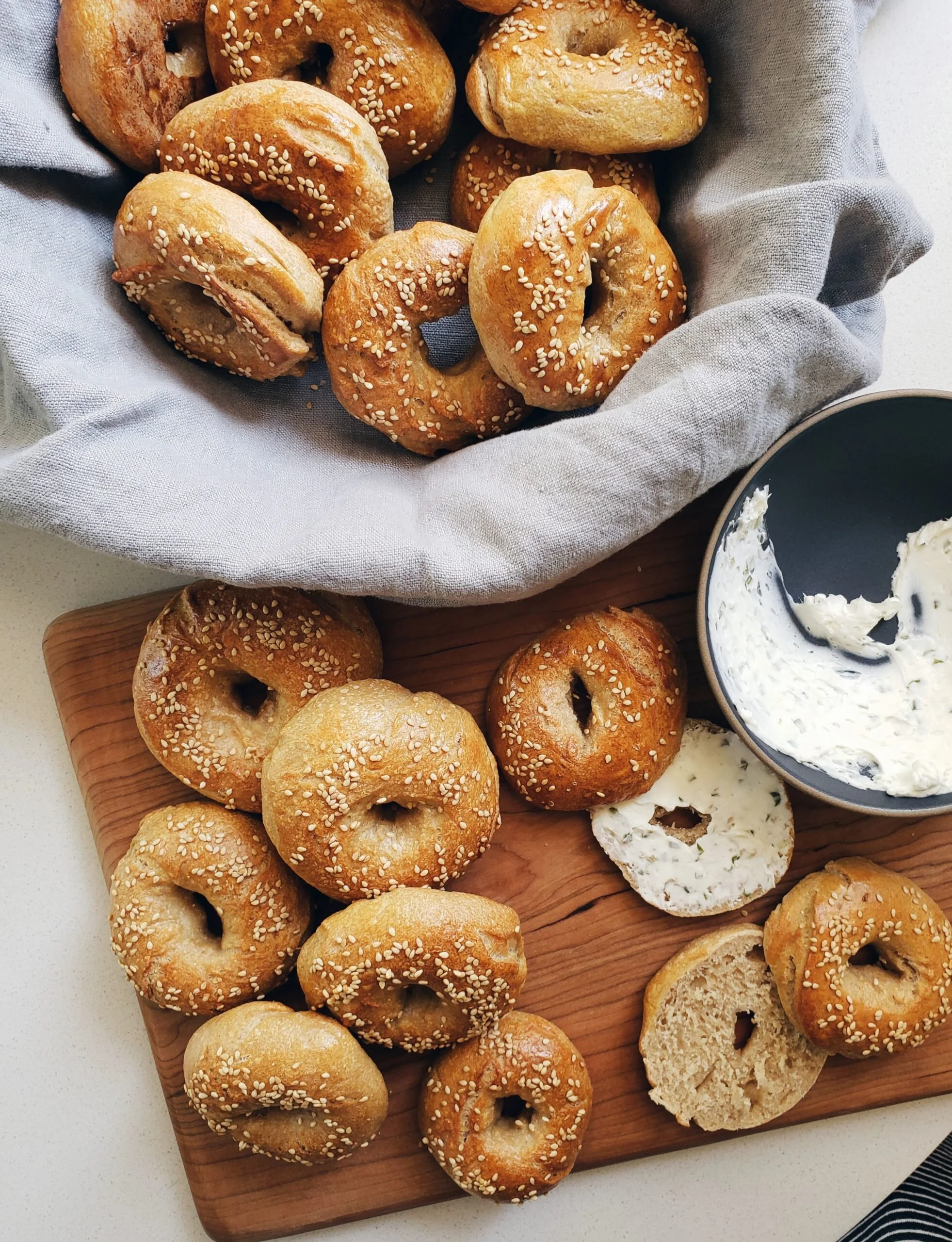 Sending up a bagel prayer with Mini Sourdough Bagels and Schmear &amp; MISS CONGENIALITY
