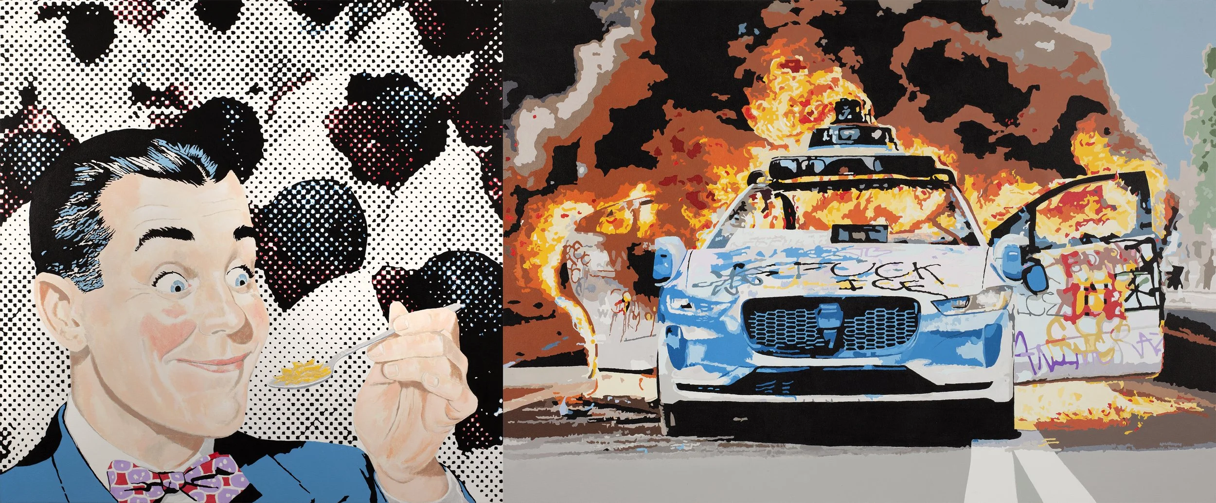 Bite Size, 2025, Acrylic on canvas, 48 x 116 in. (diptych)