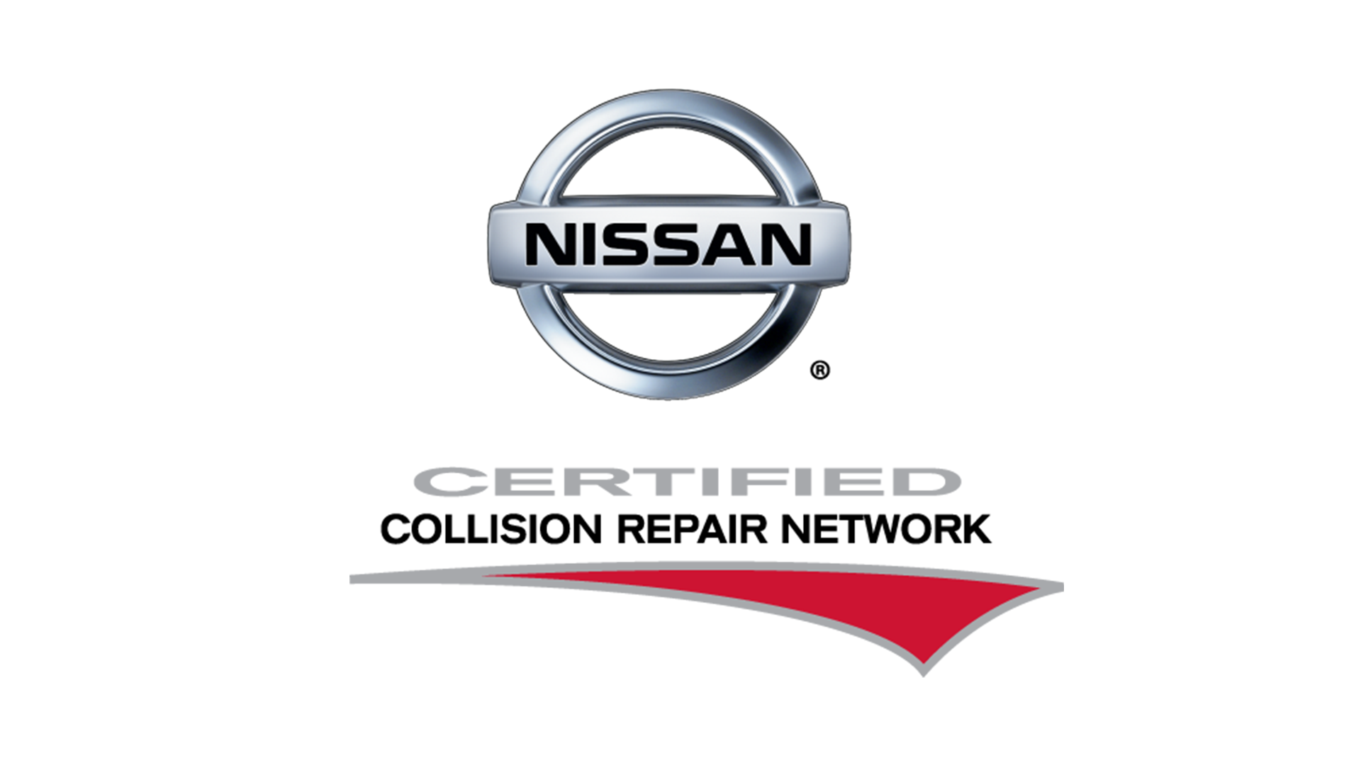 Nissan logo with text and a red arrow pointing downward