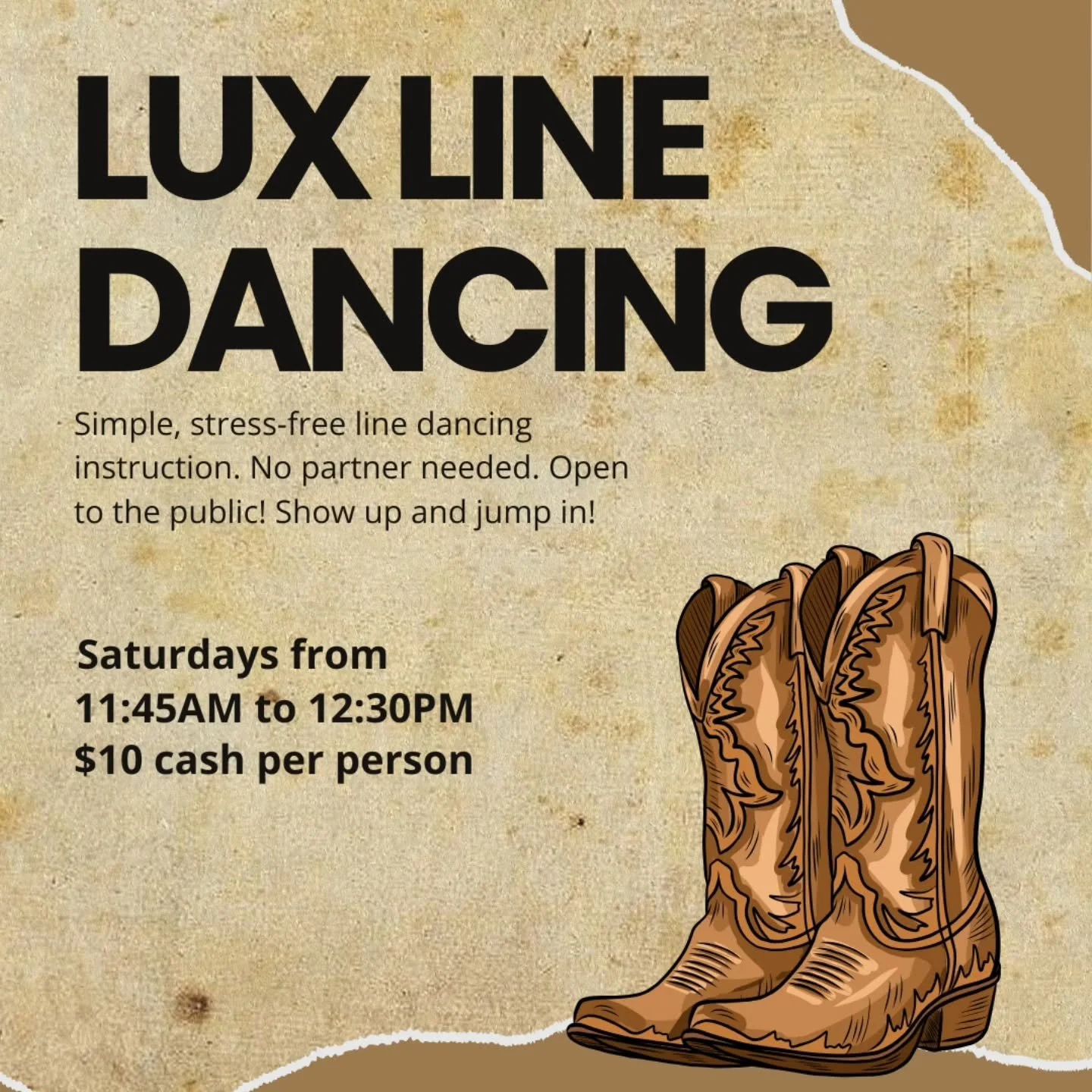 This Saturday!!! Join us from 11:45AM-12:30PM!

#linedancing #luxdancers #opentothepublic #trysomethingnew #groupclass