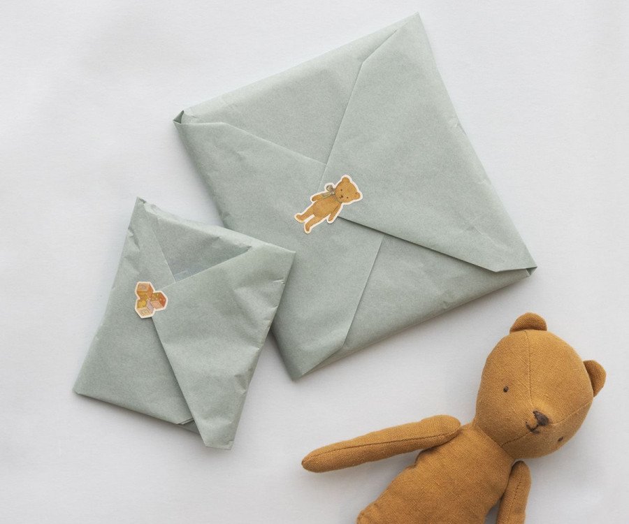 maileg sticker sheet bunnies and teddies on present