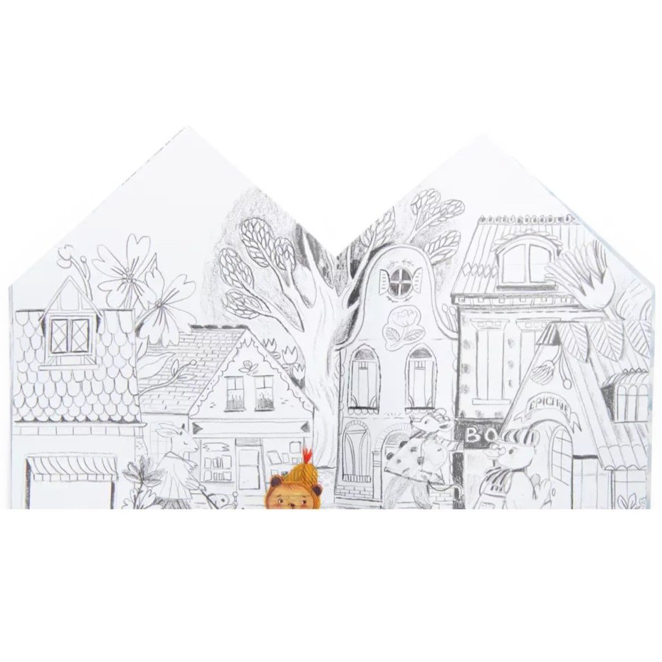 moulin roty colouring book and stickers les minouckas book open